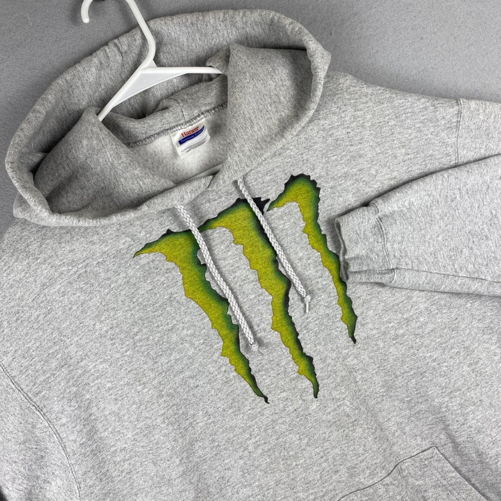 Hanes Monster Energy Fox Racing Hoodie Mens XL Gray Graphic Pullover Sweatshirt